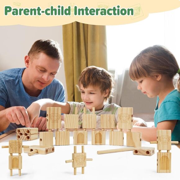 Wooden Blocks for Kids 44pcs STEM Montessori Blocks Loose Flexible Connections - Picture 2 of 15